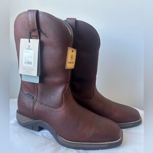 Ariat Men's Ranch Waterproof Wide Square Toe Brown Leather Pull-On Work Boots